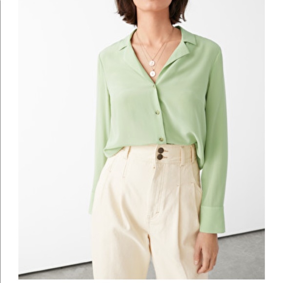 PINK & other stories v-cut silk button up blouse - Picture 2 of 9